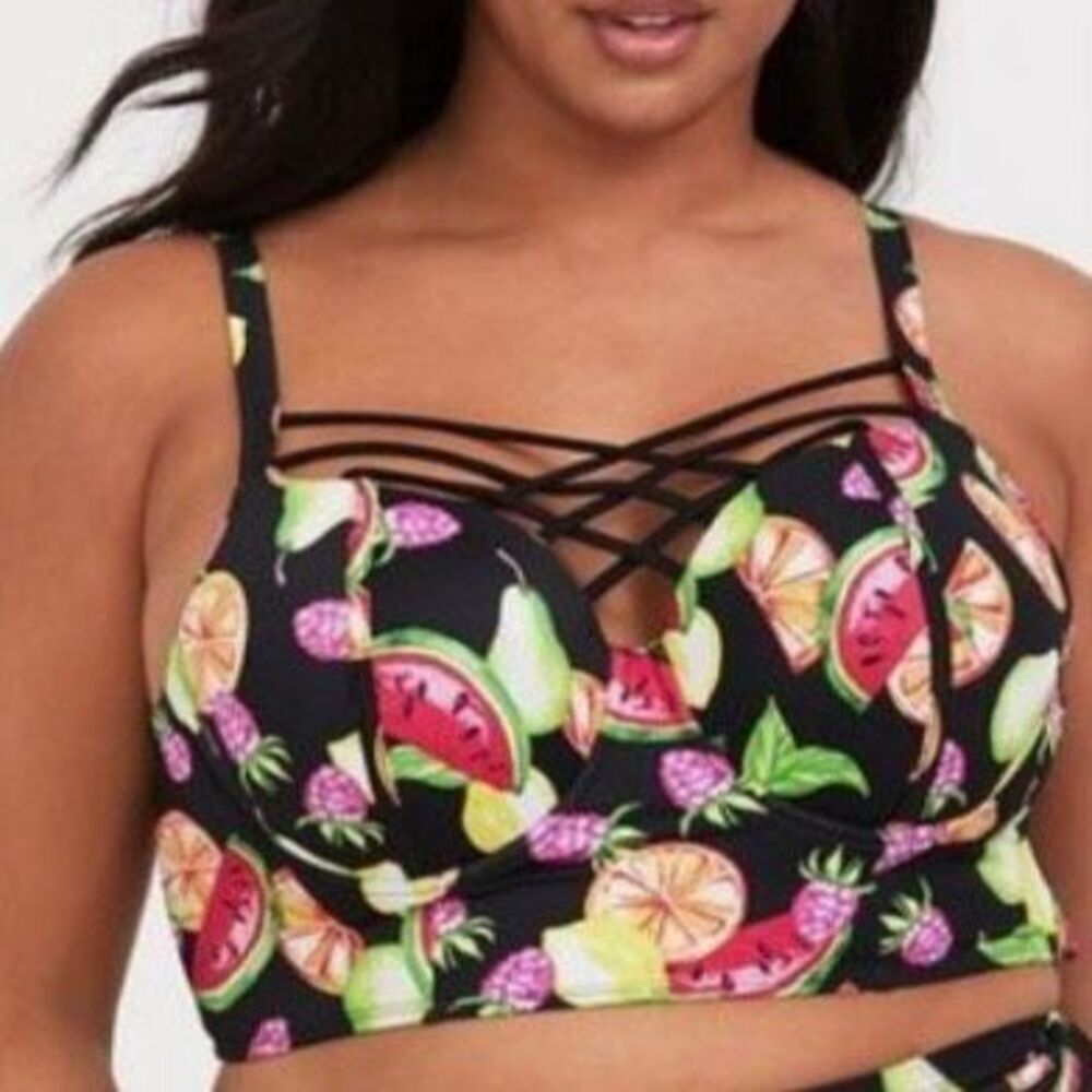 Torrid Push Up Bikini Top 1X 1F Fruit Print Strappy Pin Up Tropical Swim